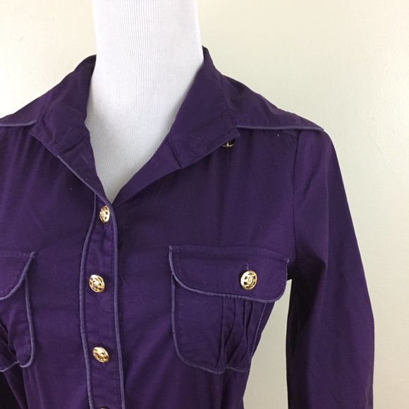 BEBE Gold logo hardware belted button shirt - Picture 5 of 10